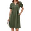 imageGRACE KARIN Womens 2025 V Neck Puff Short Sleeve T Shirt Dress Pleated Casual Loose Tunic Mini DressArmy Green