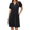 imageGRACE KARIN Womens 2025 V Neck Puff Short Sleeve T Shirt Dress Pleated Casual Loose Tunic Mini DressBlack