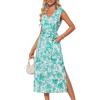 imageGRACE KARIN Womens Casual Summer Dress V Neck Sleeveless Floral Cap Slevee Loose Split Belted Maxi Sundresses with PocketsBlue Green Floral