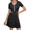imageGRACE KARIN Womens Summer Short Sleeve Mini Dress 2025 Causual V Neck A Line Color Block Button Knit Sweater Short DressesBlack