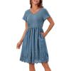 imageGRACE KARIN Womens Summer Short Sleeve Mini Dress V Neck A Line Casual Embroidery Vacation Beach Short Dresses with PocketsBlue