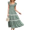 imageGRACE KARIN Womens Summer Sleeveless Foral Dress Boho Square Neck Casual Flowy Cap Sleeve Maxi Beach Dress with PocketGreen Floral