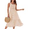 imageGRACE KARIN Womens Summer Sleeveless Square Neck Smocked Button Midi Dresses Casual Elastic Strap A Line Beach Dress PocketsBeige