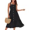 imageGRACE KARIN Womens Summer Sleeveless Square Neck Smocked Button Midi Dresses Casual Elastic Strap A Line Beach Dress PocketsBlack
