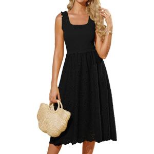 imageGRACE KARIN 2025 Womens Dress Summer Sleeveless Casual Vacation Embroidered Midi Dress with PocketsBlack