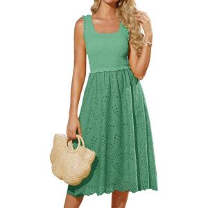 imageGRACE KARIN 2025 Womens Dress Summer Sleeveless Casual Vacation Embroidered Midi Dress with PocketsLight Green
