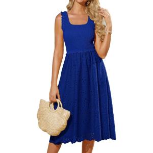 imageGRACE KARIN 2025 Womens Dress Summer Sleeveless Casual Vacation Embroidered Midi Dress with PocketsRoyal Blue