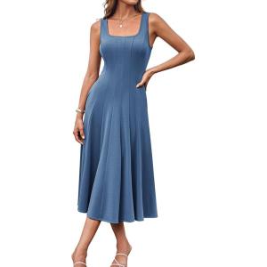 imageGRACE KARIN Womens 2025 Trendy Casual Tank Dresses Square Neck Sleeveless A Line Midi Sundress with PocketsGray Blue