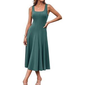imageGRACE KARIN Womens 2025 Trendy Casual Tank Dresses Square Neck Sleeveless A Line Midi Sundress with PocketsGray Green