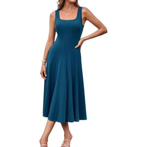 imageGRACE KARIN Womens 2025 Trendy Casual Tank Dresses Square Neck Sleeveless A Line Midi Sundress with PocketsPeacock Blue