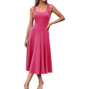imageGRACE KARIN Womens 2025 Trendy Casual Tank Dresses Square Neck Sleeveless A Line Midi Sundress with PocketsRose Red