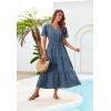 imageGRACE KARIN Summer Womens Maxi Dress Flowy VNeck Short Sleeve Bohemian Beach Sundress Casual Tiered Long Dresses for WomenGray Blue