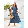 imageGRACE KARIN Summer Womens Maxi Dress Flowy VNeck Short Sleeve Bohemian Beach Sundress Casual Tiered Long Dresses for WomenGray Blue
