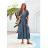 imageGRACE KARIN Summer Womens Maxi Dress Flowy VNeck Short Sleeve Bohemian Beach Sundress Casual Tiered Long Dresses for WomenGray Blue