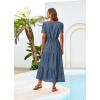 imageGRACE KARIN Summer Womens Maxi Dress Flowy VNeck Short Sleeve Bohemian Beach Sundress Casual Tiered Long Dresses for WomenGray Blue