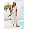 imageGRACE KARIN Summer Womens Maxi Dress Flowy VNeck Short Sleeve Bohemian Beach Sundress Casual Tiered Long Dresses for WomenWhite