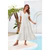imageGRACE KARIN Summer Womens Maxi Dress Flowy VNeck Short Sleeve Bohemian Beach Sundress Casual Tiered Long Dresses for WomenWhite