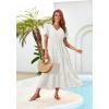 imageGRACE KARIN Summer Womens Maxi Dress Flowy VNeck Short Sleeve Bohemian Beach Sundress Casual Tiered Long Dresses for WomenWhite