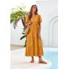 imageGRACE KARIN Summer Womens Maxi Dress Flowy VNeck Short Sleeve Bohemian Beach Sundress Casual Tiered Long Dresses for WomenYellow