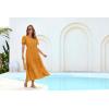 imageGRACE KARIN Summer Womens Maxi Dress Flowy VNeck Short Sleeve Bohemian Beach Sundress Casual Tiered Long Dresses for WomenYellow