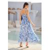 imageGRACE KARIN Womens 2025 Summer Beach Dress Floral V Neck Tie Front Spaghetti Strap Flowy Long Dress Boho Maxi DressBlue Floral