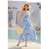 imageGRACE KARIN Womens 2025 Summer Beach Dress Floral V Neck Tie Front Spaghetti Strap Flowy Long Dress Boho Maxi DressBlue Floral