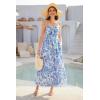 imageGRACE KARIN Womens 2025 Summer Beach Dress Floral V Neck Tie Front Spaghetti Strap Flowy Long Dress Boho Maxi DressBlue Floral