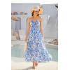 imageGRACE KARIN Womens 2025 Summer Beach Dress Floral V Neck Tie Front Spaghetti Strap Flowy Long Dress Boho Maxi DressBlue Floral