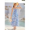 imageGRACE KARIN Womens 2025 Summer Beach Dress Floral V Neck Tie Front Spaghetti Strap Flowy Long Dress Boho Maxi DressBlue Floral