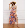 imageGRACE KARIN Womens 2025 Summer Beach Dress Floral V Neck Tie Front Spaghetti Strap Flowy Long Dress Boho Maxi DressOrange Blue Floral