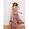 imageGRACE KARIN Womens 2025 Summer Beach Dress Floral V Neck Tie Front Spaghetti Strap Flowy Long Dress Boho Maxi DressOrange Blue Floral