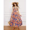 imageGRACE KARIN Womens 2025 Summer Beach Dress Floral V Neck Tie Front Spaghetti Strap Flowy Long Dress Boho Maxi DressOrange Blue Floral