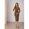 imageGRACE KARIN Womens Midi Dresses Long Sleeve Tie Waist Work Dress Slit Bodycon Business Casual Dress BrownL