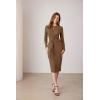 imageGRACE KARIN Womens Midi Dresses Long Sleeve Tie Waist Work Dress Slit Bodycon Business Casual Dress BrownL
