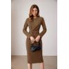 imageGRACE KARIN Womens Midi Dresses Long Sleeve Tie Waist Work Dress Slit Bodycon Business Casual Dress BrownL