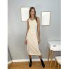 imageGRACE KARIN Womens Summer Casual Midi Bodycon Dress 2025 Crew Neck Drawsting Side Slit Beach Vacation Sleeveless Long DressApricot