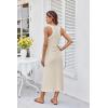 imageGRACE KARIN Womens Summer Casual Midi Bodycon Dress 2025 Crew Neck Drawsting Side Slit Beach Vacation Sleeveless Long DressApricot