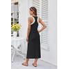 imageGRACE KARIN Womens Summer Casual Midi Bodycon Dress 2025 Crew Neck Drawsting Side Slit Beach Vacation Sleeveless Long DressBlack