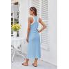 imageGRACE KARIN Womens Summer Casual Midi Bodycon Dress 2025 Crew Neck Drawsting Side Slit Beach Vacation Sleeveless Long DressLight Blue