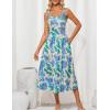 imageGRACE KARIN Womens Summer Floral Midi Dress 2025 Sleeveless Square Neck Boho Beach Casual Dresses with PocketsBlue Leaf