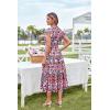 imageGRACE KARIN Womens Summer Floral Midi Dresses Short Sleeve Beach Wedding Guest Dress Drawstring Long Flowy Dress with PocketsBlue and Red Floral