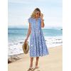 imageGRACE KARIN Womens Summer Floral Midi Dresses Short Sleeve Beach Wedding Guest Dress Drawstring Long Flowy Dress with PocketsBlue and White Floral