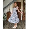 imageGRACE KARIN Womens Summer Floral Midi Dresses Short Sleeve Beach Wedding Guest Dress Drawstring Long Flowy Dress with PocketsBlue and White Flower