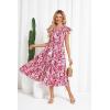 imageGRACE KARIN Womens Summer Floral Midi Dresses Short Sleeve Beach Wedding Guest Dress Drawstring Long Flowy Dress with PocketsPink Floral