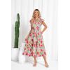 imageGRACE KARIN Womens Summer Floral Midi Dresses Short Sleeve Beach Wedding Guest Dress Drawstring Long Flowy Dress with PocketsPink and Green Floral