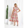 imageGRACE KARIN Womens Summer Floral Midi Dresses Short Sleeve Beach Wedding Guest Dress Drawstring Long Flowy Dress with PocketsPink and Green Floral