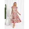 imageGRACE KARIN Womens Summer Floral Midi Dresses Short Sleeve Beach Wedding Guest Dress Drawstring Long Flowy Dress with PocketsPink and Green Floral