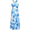 imageGRACE KARIN 2025 Womens Criss Cross Halterneck Sleeveless Summer Floral Print Flowy A Line Maxi DressWhite Blue Flowers