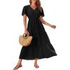 imageGRACE KARIN Summer Womens Maxi Dress Flowy VNeck Short Sleeve Bohemian Beach Sundress Casual Tiered Long Dresses for WomenBlack