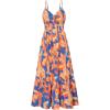 imageGRACE KARIN Womens 2025 Summer Beach Dress Floral V Neck Tie Front Spaghetti Strap Flowy Long Dress Boho Maxi DressOrange Blue Floral